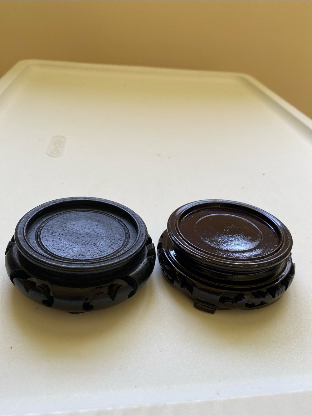 Set of 2 Vintage Chinese Carved Wood Display Stands Top Inner Rim 2.25" W - #23